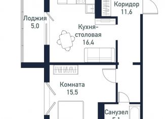 Продается 1-комнатная квартира, 48.5 м2, Челябинская область