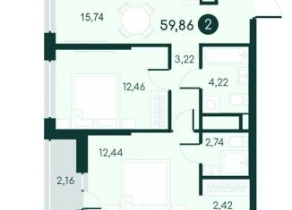 Продам двухкомнатную квартиру, 59.9 м2, Курганская область