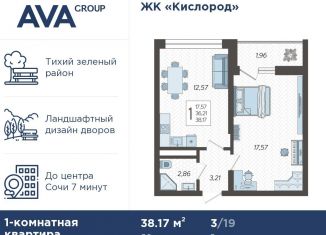 Продаю 1-ком. квартиру, 38.2 м2, Сочи, площадь Флага, микрорайон Центральный