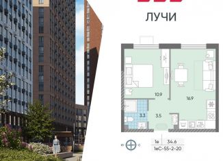 Продажа 1-комнатной квартиры, 34.6 м2, Москва, метро Солнцево, жилой комплекс Лучи, к15