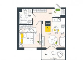 Продам однокомнатную квартиру, 39.9 м2, Тульская область