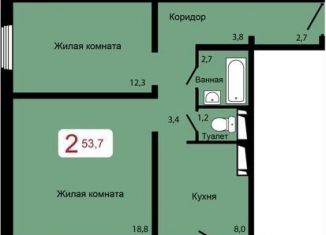 2-ком. квартира на продажу, 53.7 м2, Красноярск, Кировский район