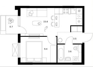 Продаю 1-комнатную квартиру, 32.8 м2, Москва, 22-й микрорайон, 6.2