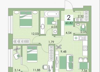 2-ком. квартира на продажу, 60.8 м2, Уфа