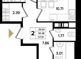 Продаю 2-комнатную квартиру, 56.5 м2, Санкт-Петербург, муниципальный округ Народный, Октябрьская набережная, 86к2