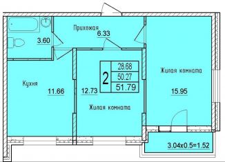 Продам 2-комнатную квартиру, 51.8 м2, Краснодар