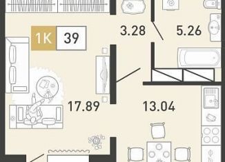 Сдача в аренду 1-комнатной квартиры, 39.6 м2, Тюмень, улица Павла Шарова, 27, ЖК Пятый квартал