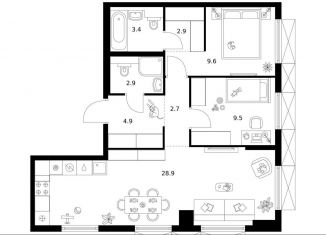 Продается 2-комнатная квартира, 64.8 м2, Москва