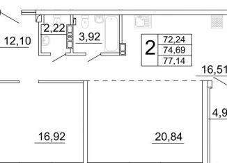 Продам двухкомнатную квартиру, 77.7 м2, Самара, улица Дыбенко, 5, метро Гагаринская