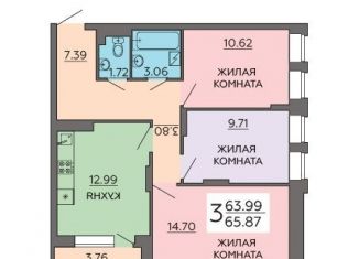 Продается трехкомнатная квартира, 65.9 м2, Воронеж