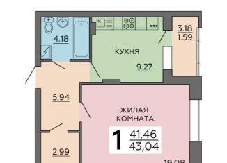 Продается однокомнатная квартира, 43 м2, Воронеж, улица 121 Стрелковой Дивизии, 9, ЖК Суворов-Сити