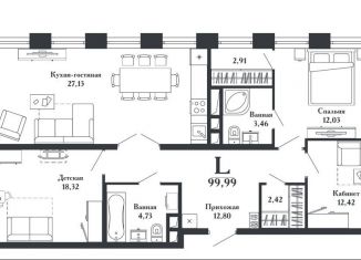 Продается 3-ком. квартира, 100 м2, Тула, Привокзальный территориальный округ, Путейская улица, 11