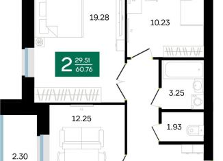 Продаю 2-комнатную квартиру, 60.8 м2, Уфа, улица Генерала Ишбулатова, 8/3, ЖК Белые росы