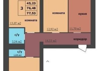 Продаю трехкомнатную квартиру, 77.5 м2, Ярославль, Дзержинский район