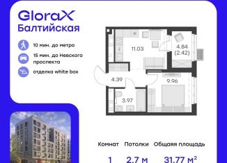 Продажа 1-комнатной квартиры, 31.8 м2, Санкт-Петербург, улица Шкапина, 43-45, муниципальный округ Екатерингофский