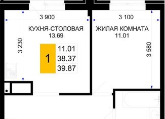 Продаю 1-ком. квартиру, 39.9 м2, Краснодар, Прикубанский округ