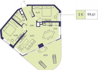 Продажа трехкомнатной квартиры, 99.6 м2, посёлок городского типа Ливадия