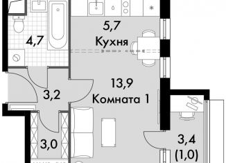 Квартира на продажу студия, 31.5 м2, посёлок Развилка