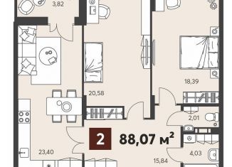 2-ком. квартира на продажу, 88.1 м2, Пензенская область