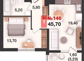 Продам 1-комнатную квартиру, 45.7 м2, Калининград