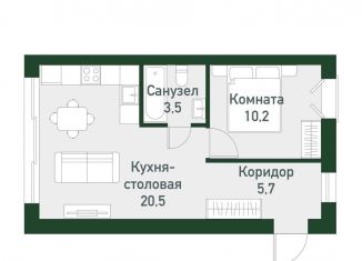 1-комнатная квартира на продажу, 39.9 м2, Кременкульское сельское поселение