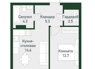 1-ком. квартира на продажу, 40.5 м2, посёлок Западный, Кременкульская улица, 15