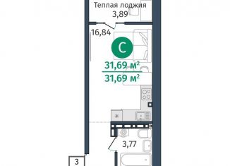 Продается однокомнатная квартира, 31.7 м2, деревня Дударева