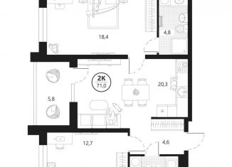 2-ком. квартира на продажу, 71 м2, Тюмень, улица братьев Бондаревых, 5, Центральный округ