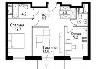 2-комнатная квартира на продажу, 55.6 м2, Москва, метро Лефортово