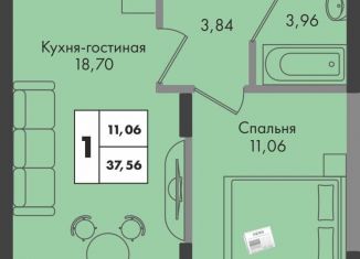 1-комнатная квартира на продажу, 37.6 м2, Краснодар, Прикубанский округ, улица имени Генерала Брусилова, 5лит1.2