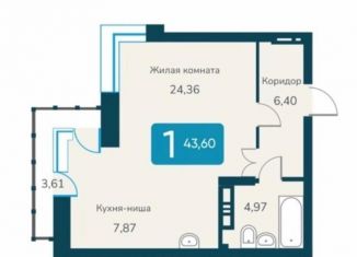 Однокомнатная квартира на продажу, 44 м2, Новосибирская область, улица Владимира Заровного, 6