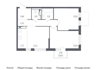 2-комнатная квартира на продажу, 59.2 м2, Тюмень, Ленинский округ, жилой комплекс Чаркова 72, 1.1