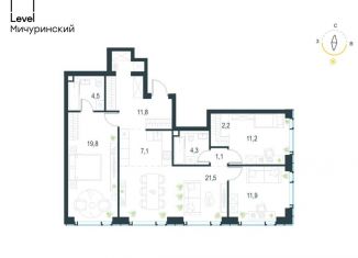 Продается 4-комнатная квартира, 95.4 м2, Москва, жилой комплекс Левел Мичуринский, к3, метро Мичуринский проспект