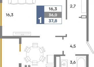 1-комнатная квартира на продажу, 37.8 м2, село Белоглинка