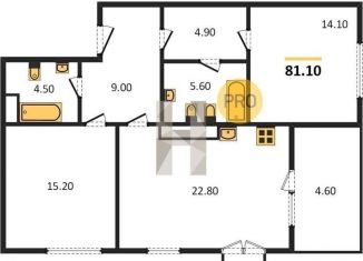 Продается 2-ком. квартира, 86.9 м2, Калининград, Центральный район, улица Дубовая Аллея, 3Ак2