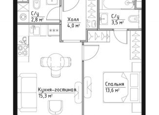 Продается двухкомнатная квартира, 39.2 м2, Москва, ЖК Павелецкая Сити, Дубининская улица, 59к8