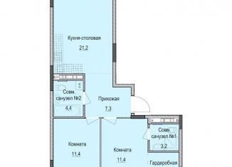 Продам 2-комнатную квартиру, 62.2 м2, Казань