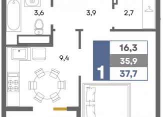 Продам 1-ком. квартиру, 37.7 м2, село Белоглинка