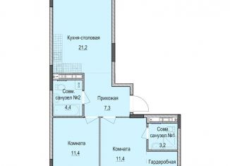 Продается 2-ком. квартира, 62.2 м2, Казань