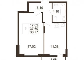 Продается однокомнатная квартира, 38.8 м2, городской посёлок имени Свердлова