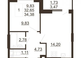 Продажа 1-ком. квартиры, 34.4 м2, Ленинградская область