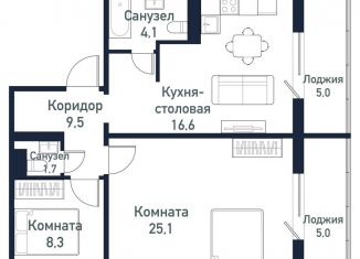 Продам двухкомнатную квартиру, 65.3 м2, Челябинская область