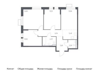 Продам трехкомнатную квартиру, 77.5 м2, Московская область, жилой комплекс Квартал Ивакино, к2
