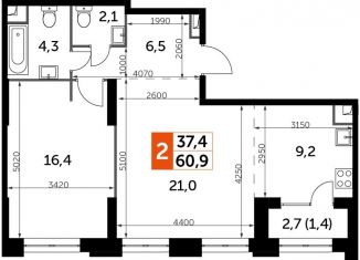 Продается 2-ком. квартира, 60.9 м2, Москва, Шелепихинская набережная, 40к1, станция Хорошёво