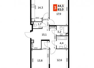 Продается трехкомнатная квартира, 83 м2, Москва, жилой комплекс Сидней Сити, к2/1, метро Хорошёвская