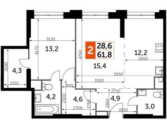 2-комнатная квартира на продажу, 61.8 м2, Москва, Шелепихинская набережная, 40к1, метро Народное Ополчение