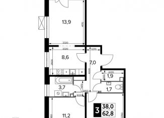 Продается 3-комнатная квартира, 62.8 м2, Москва, станция Молжаниново