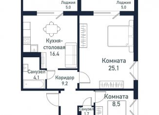 Двухкомнатная квартира на продажу, 64.9 м2, Челябинская область, улица имени Ефрейтора Потехина, 4