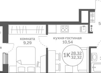 1-комнатная квартира на продажу, 28.3 м2, деревня Патрушева, улица Петра Ершова, 10