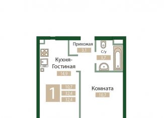 Продажа 1-комнатной квартиры, 32.4 м2, посёлок городского типа Молодёжное